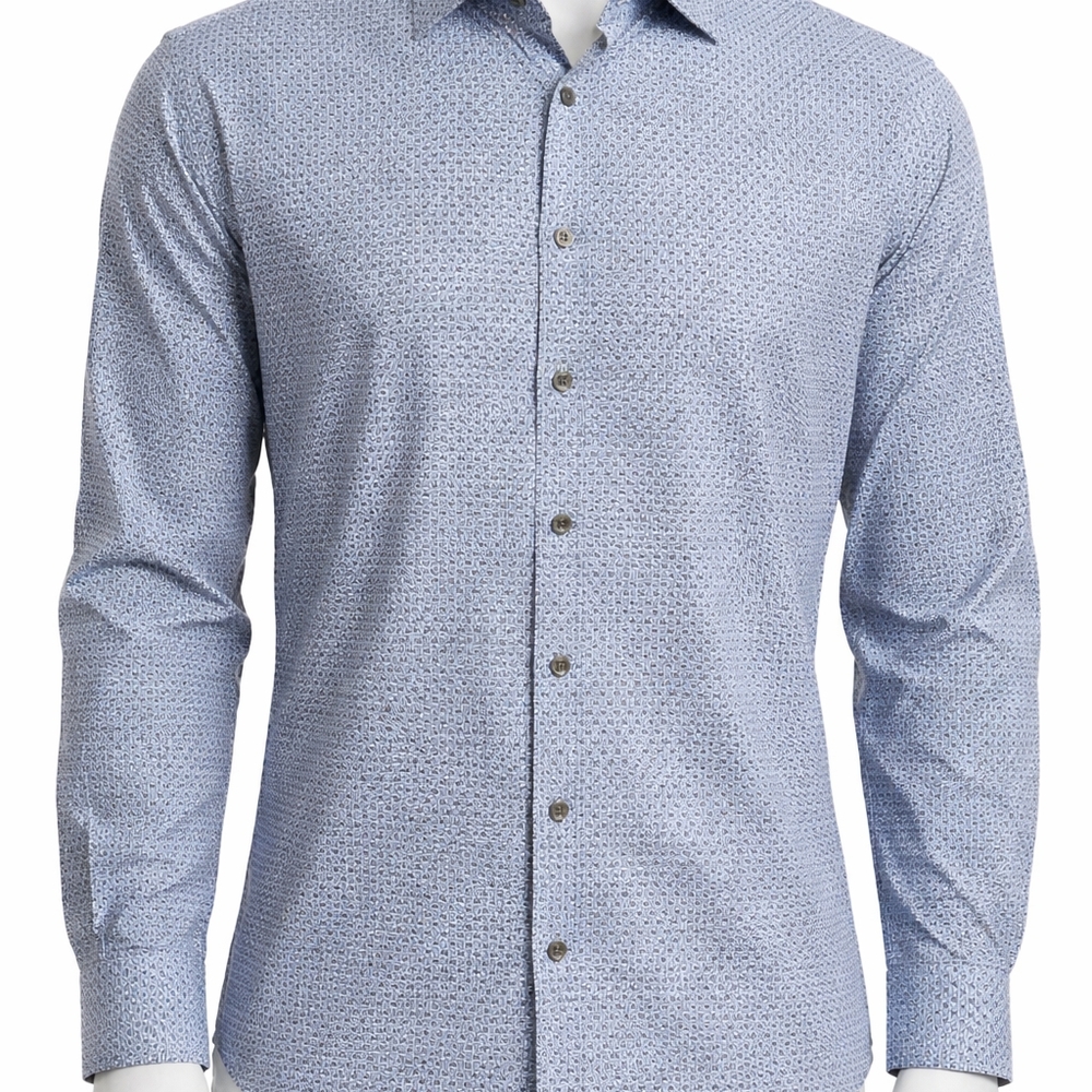Bugatchi Geometric Dress Shirt XL Blue White Long Sleeve Button Up Stretch